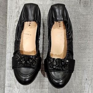 Hassa Bologna  black leather embilished  ballet flats  shoes